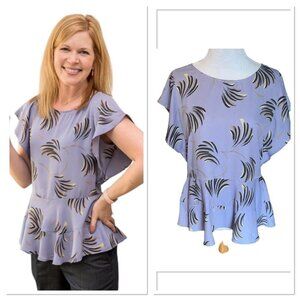 Ann Taylor Loft Womens Peplum Blouse Scoop Neck Short‎ Sleeve Leaf Print Medium